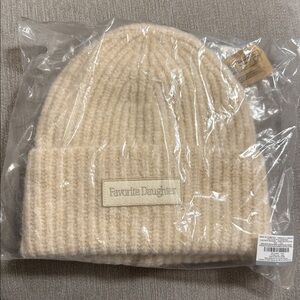 Favorite Daughter Cream Logo Knit Beanie
